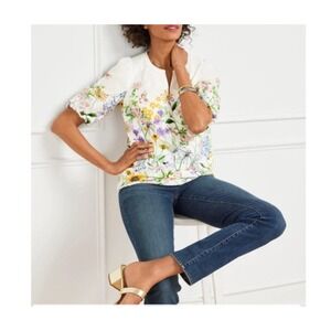 Cotton Botanical Peasant Blouse Wildflower Garden Cottagecore Spring Top M